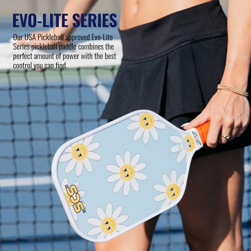 SCS Carbon Fiber Pickleball Paddle – USAPA Approved 2024 – Lightweight, Enhanced Spin, Sure-Grip Handle – Evo-Lite Series for Intermediate Players - color: Joyful Petal