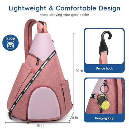 KAVIGOR Pickleball Bag, 7 Pockets & Upgraded Zippers, Lightweight Sling Bag with Detachable Strap & Water-Resistant Pocket