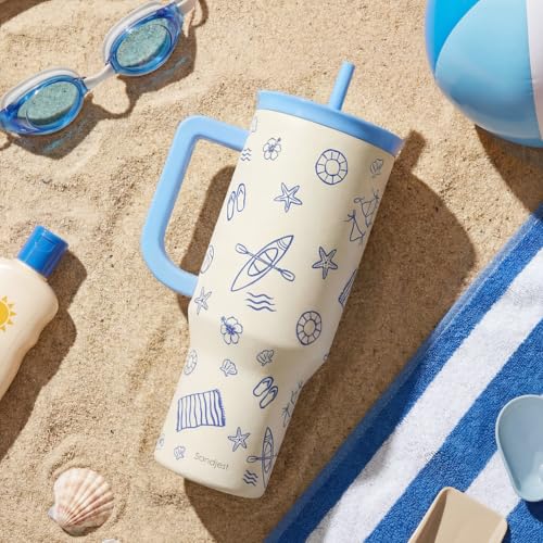 SANDJEST Beach 40oz Tumbler with Handle and Straw, Insulated Stainless Steel Travel Coffee Mug for Women Girls Beach Lovers, Gift Idea for Birthday Christmas Mothers Day Summer Vacation (Blue) - color: Beach Lover