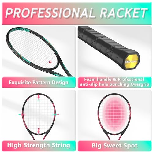 Pro Tennis Racket for Adults, 2 Player 27 inch Speed Tennis Racquet Acceptable for Beginner and Professional with 3 Tennis Balls, 2 Vibration Dampes, 2 Overgrips, Tennis Bag - color: 2 Pcs Black