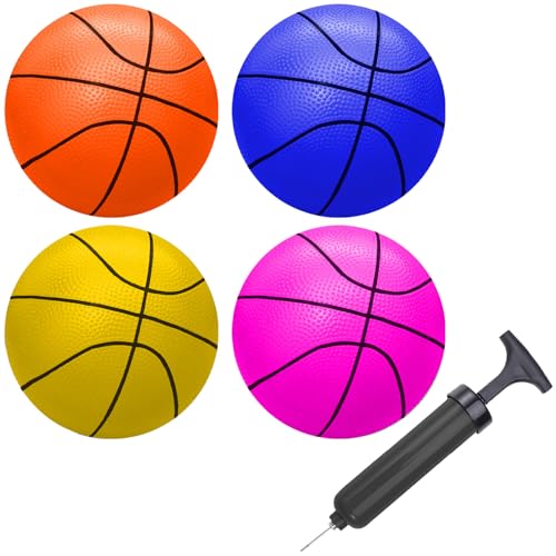 ABAJI Mini Basketballs 5" Toy Ball with Pump Needle Durable Material for Mini Hoop Toddlers Kids Teenagers for Pool Indoors Outdoors - color: 4 Orange Blue Pink Yellow Basketballs