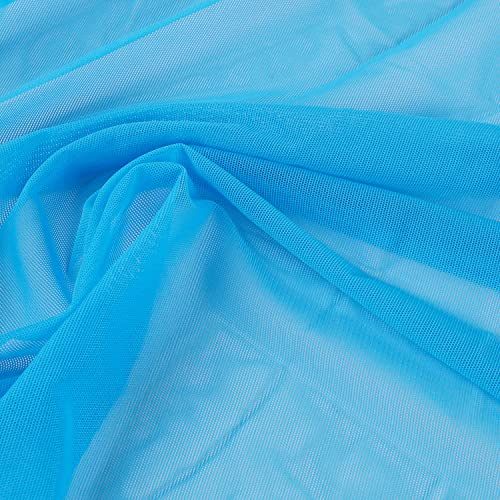 Superfine 4-Way Stretch Net Fabric Nylon Spandex Power Mesh Lightweight Sheer 60" Wide, a Continuous 5 Yards (Cyan Blue) - color: Cyan Blue