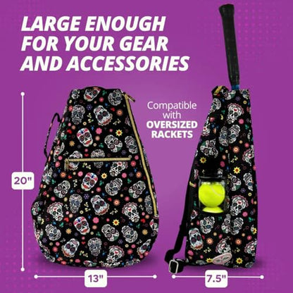 Womens Tennis Backpack - Taboo Fashions Ladies Tennis Bag Holds Two Racquets, Padded Straps and Side Carry Handle - color: Black, White, Gold, Pink, Various