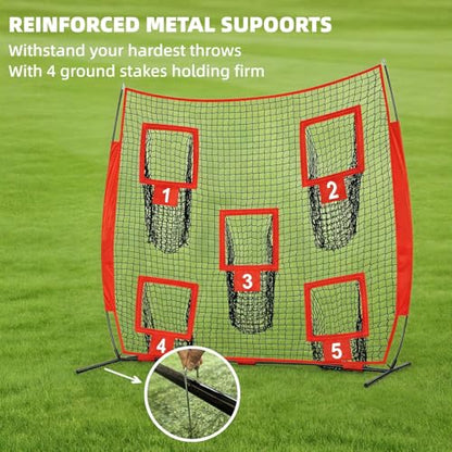 7×7ft Football Throwing Net with 5 Targets,UV-Resistant Football Training Net for Outdoor Great for Quarterback & Youth Practice Includes Carry Bag
