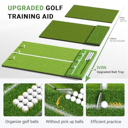 Dual-Turf Golf Hitting Mat 4x6ft, 31mm Thickened Mat with 10 Balls, 2 Rubber Tees & 7 Tees, Heavy-Duty Golf Mats Practice Indoor/Outdoor Use, Garage Backyard, Golf Simulator Training - size: 6 x 4 ft -31 mm