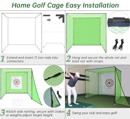 Gagalileo Golf Driving Cage Net: Heavy Duty 1 in Steel Frame - Noise Reduction Target for Backyard Garage Indoor Simulator - 7x7x7 FT High Density Hitting Swing Practice - size: 7x7x7ft without Bottom