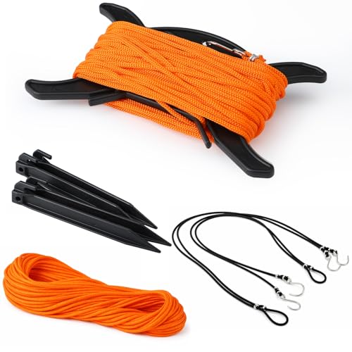 Woanger 30 x 60 ft Volleyball Boundary Rope Set Beach Volleyball Lines with 4 Square for Sports Beach Ball Grass Setup