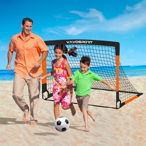 VAVOSPORT Kids Soccer Goals for Backyard Set, 2 of 4x3 / 6x4 ft Portable Soccer Goal Nets, Pop Up Mini Toddler Soccer Net Training Equipment & Ball, Cones for Ages 3-14, Outdoor Games Gifts for Kids
