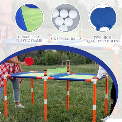 Portable Trampoline Table Tennis Game Set 57 x 30 x 30 Inches Foldable Tennis Table Set Includes 2 Paddles 6 Balls Paddle Games for Indoor Outdoor Beach Game Room