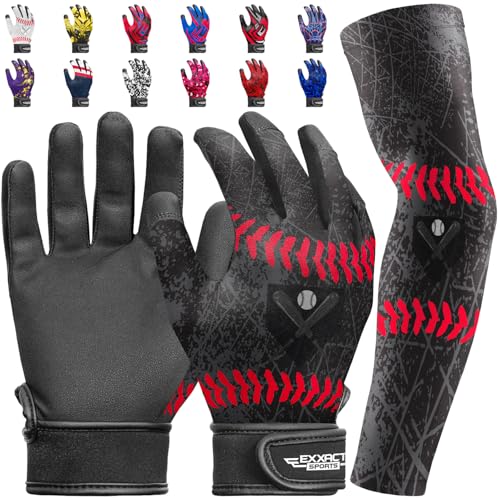Exxact Sports Youth Batting Gloves with Arm Sleeve for Boys & Girls, Kids Baseball Batting Gloves for Softball, T-Ball - color: BLACK, size: Youth Small / Medium