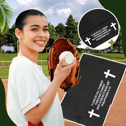 Simgoing Christian Cross Softball Glove Wrap with Bible Verse Speeds Up Break in Process Baseball & Softball Elastic Mitt Glove Strap Band Keep Pocket Formed Ideal for Players of All Ages - style: Christian Style