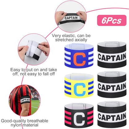 6 Pcs Captain Armbands, Black Soccer Captain Armband Adjustable Leader Armband Team Sport Armbands Football Rugby Basketball Player Band for Adult Youth Soccer Volleyball Team