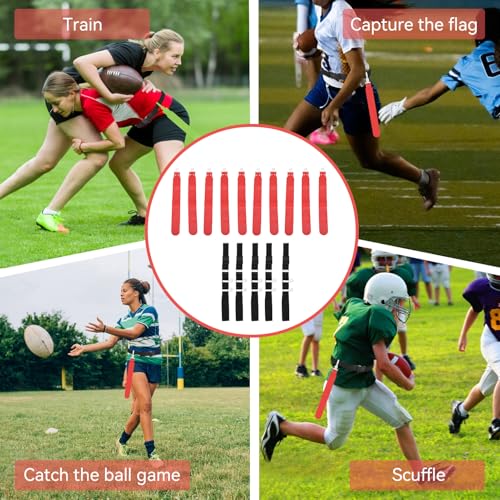 Flag Football Belts, 5 Player Adjustable Flag Football Set with Buckle Easy Tear Away Belt for Sport Team Training - color: Red