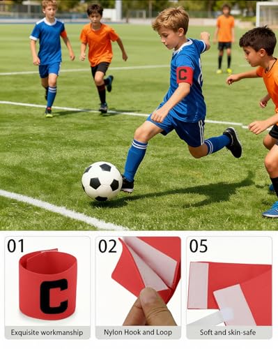 Captain's Armband Soccer Football Rugby Captain Armbands for Youth and Adult,Anti-Drop Design - Pack of 6 - color: 6 Red