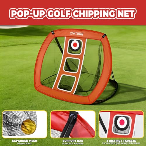 Pop Up Golf Chipping Net for Backyard & Indoor Practice Golf Target Training Aid Foldable Golf Hitting Net with Hitting Mats, Gift for Men, Golfer, Beginners