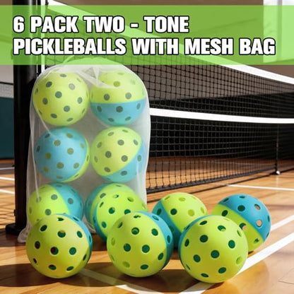 Pickleball Balls, 6 Pack of Indoor & Outdoor Pickle Ball Set, 2 Tone Pickle Balls Set, High Visibility Durable Pickleballs for Training and Tournament - color: Green and Blue