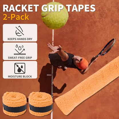 2 Pcs Tennis Racket Grip Tape, Towel Tennis Overgrip Tape, Anti-Slip Absorbent Grip, Racket Overgrip Tape,9 Colors - color: Orange