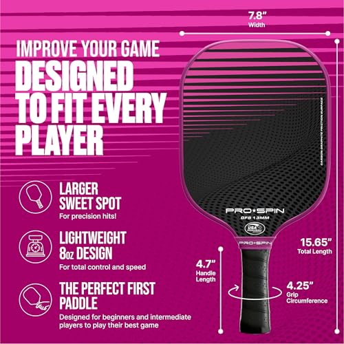 PRO-SPIN Carbon Fiber Pickleball Paddles Set of 2 | Lightweight Pickleball Set with Indoor/Outdoor Balls and Bag – Durable Pickle Ball Paddle Gift for Men, Women & Families - color: 2-Player Set | Pink/White