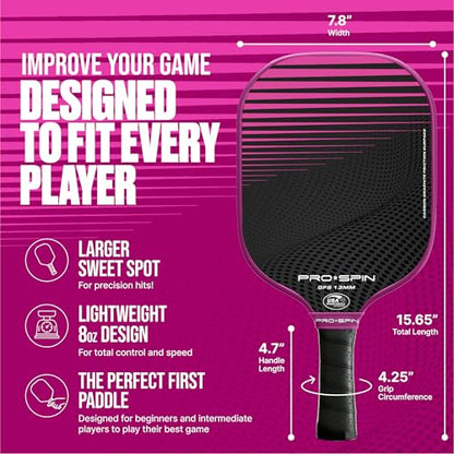 PRO-SPIN Carbon Fiber Pickleball Paddles Set of 2 | Lightweight Pickleball Set with Indoor/Outdoor Balls and Bag – Durable Pickle Ball Paddle Gift for Men, Women & Families - color: 2-Player Set | Pink/White