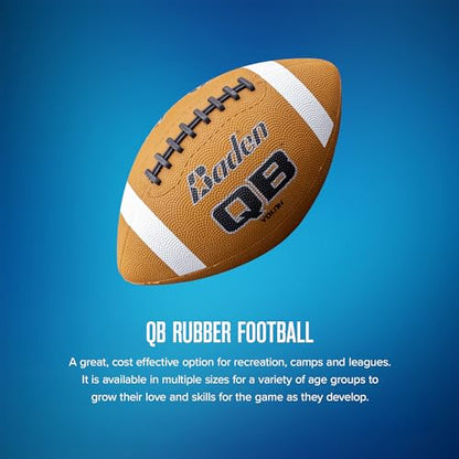 Baden QB Rubber Football | Molded Rubber Cover and Laces Holds up to Tough Conditions | Ideal for Backyard Play, Camps & Leagues | Brown | Pee-Wee, Junior, Youth, Official Sizes - size: Youth Size 7, style: Single Ball