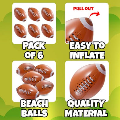 Inflatable Football Beach Balls (6 Pack) - 16-Inch Durable Beach Balls for Kids, Summer Pool Toys, Football Party Favors, Sports Theme Decorations, Giveaways - style: 6-Pcs Football Beach Balls