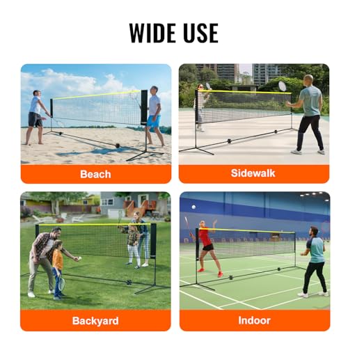 VEVOR Badminton Net, Height Adjustable Volleyball Net, Wide Foldable Pickleball Net, Portable Easy Setup Tennis Net Set with Poles, Stand and Carry Bag, for Kids Backyard Game Indoor Outdoor Use - size: 10ft