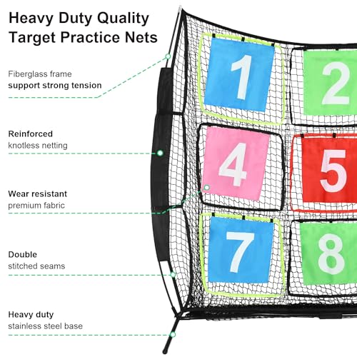 Disc Golf Net Portable Disc Training Net with 9 Target Multifunctional Practice Net Disc Golf Target Net for Backyard Indoor Outdoor Game,7ft x 7ft