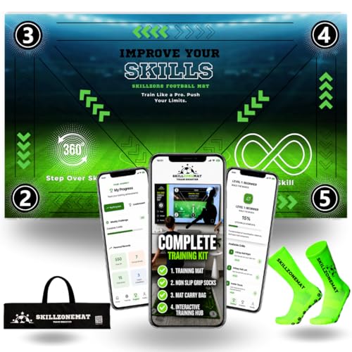 SkillZone Soccer Training Mat – Soccer Dribbling & Footwork Trainer with SkillZone Interactive Training Hub | Soccer Skills & Ball Control Practice for Kids & Teens | Indoor & Outdoor Agility & Coordination Training System (Essential Kit) - color: Sky Spe