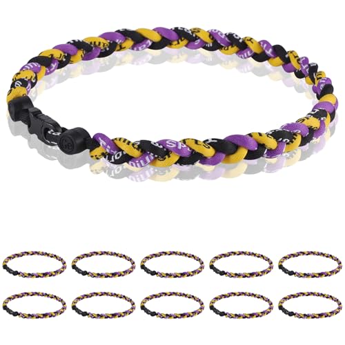 12 Pack Baseball Necklace 18inch, Team Gift for Baseball Funs, Three Braided Titanium Tornado Rope Design, with Muti - Color for Pick - color: Purple-Yellow-Black