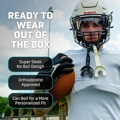Markwort Vettex Doubleguard Mouthguard for Football, Lacrosse, MMA, Boxing, Braces - Breathable Doubleguard with Lip Protection and Strap, Black