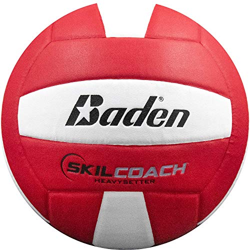 Baden | Skilcoach Heavysetter | Composite | Indoor Weighted Training Volleyball | 14U-18U | Official Size 5 + 15-17 Ounce | Red/White