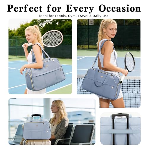 Tennis Bag for Women with Shoe Compartment, Large Tennis Racket Bag Fits 2 Racquets, Pickleball Gym Sports Tote with Shoulder Strap & Water Bottle Pocket - color: Blue