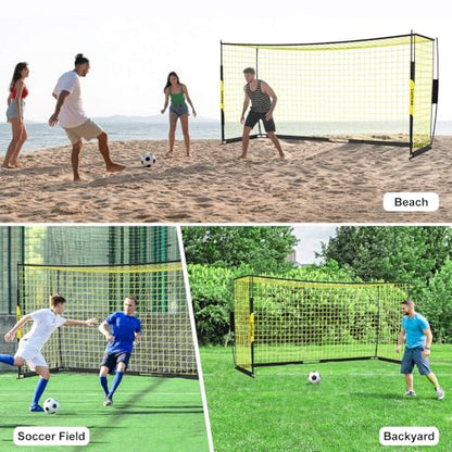 Soccer Goal, 12×6 ft /16×7 ft Portable Soccer Goals Net for Backyard, Quick Setup Training Equipment with 1 Carry Bag, 4 Ground Nails, 12 Training Cones - color: 12×6FT Black Yellow