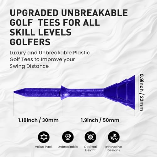 Amy Sport Golf Tees Plastic 3 1/4 inch Upgrade Unbreakable Bulk 30 Pack Reduce Friction Side Spin Durable Stable 83 mm Long Tee for Golfer Practice - color: Blue