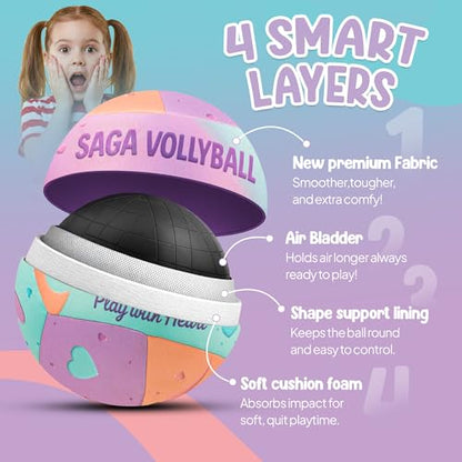 SAGA Indoor Volleyball for Girls & Boys – Super Soft Volleyball for Indoor Practice - Safe and Silent Volleyball with Pump, Ideal for in House and Volleyballs Gifts
