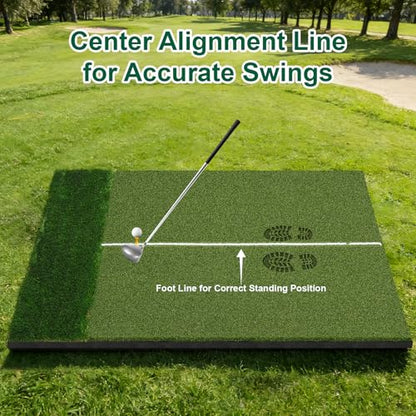32mm Dual-Turf Golf Mat, 5x4FT Golf Hitting Mat with Standing Guide-Line, Golf Practice Mat for Outdoor & Indoor, Ideal Gifts for Men Dad/Husband/Golfers
