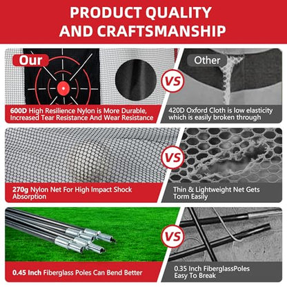 10x7ft Golf Practice Net with Chipping Target, Foldable Mat, 8 Tees & 6 Balls – All-in-One Golf Hitting Net for Backyard, Indoor Outdoor Use, Includes Carry Bag for Easy Storage