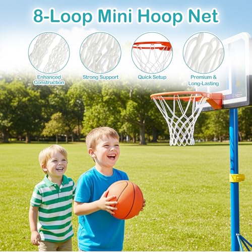 2Pack 8 Loops Mini Basketball Net Replacement, Heavy-Duty Nylon Little Small Basketball Net for Indoor Door Room Walls 8"-10.25" Hoop