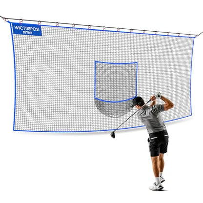 Golf Net with Target Pocket, 20ft/15ft/10ft Golf Practice Net, Heavy-Duty Multi Sports Netting Barrier, Golf Hitting Net for Golfer Garages Backyard Driving Swing Chipping, Indoor Outdoor Use - size: 20ftx10ft