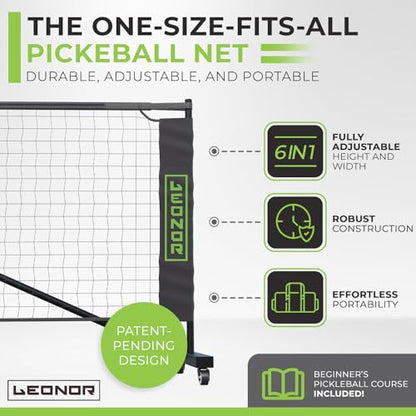 6 in 1 - Multi Sport Net - Pickleball Net, Badminton Net, Tennis Net, Outdoor Volleyball Net for Backyard - Regulation Size 22ft & Half Court 11ft - Patented Portable Pickleball Net & Driveway Nets