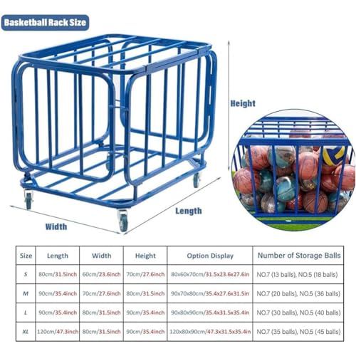 Blue Gym Ball Storage Cart, Garage Sports Equipment Organizer Locker Cart, Rolling Basketball Racks Holder for Balls, Sports Ball Storage Cart, for Garage Storage, Gym