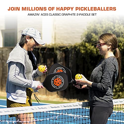 Amazin' Aces Graphite Pickleball Paddles Set - Single, 2 or 4 Paddles, Honeycomb Polymer Core with Comfy Cushion Grip - Varying Accessories Including Pickleballs, Pickleball Bag & Paddle Cover
