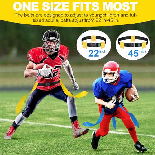 Flag Football Set - 14 Player Adjustable Flag Football Belts, Contains 42 Football Flags, 8 Practice Cones, Size 3 Football, Storage Bag and Pump, Perfect for Youth Adults & Children and Adult