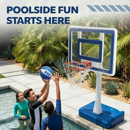GoSports Splash Hoop Elite - Adjustable Height or Fixed Post - Pool Hoop Basketball Game with Water Weighted Base, Regulation Steel Rim and 2 Pool Basketballs - color: Elite Adjustable - Blue