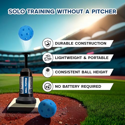 Ball Popper Baseball Training Equipment – Timing & Hitting Skill Development, Spring-Powered Pop Up Tee Batting Trainer for Practice Without a Pitcher (1 Popper Ball Included)