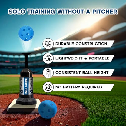 Ball Popper Baseball Training Equipment – Timing & Hitting Skill Development, Spring-Powered Pop Up Tee Batting Trainer for Practice Without a Pitcher (1 Popper Ball Included)