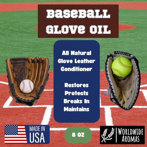 Baseball Glove Break-in Oil Kit with Microfiber Wipe & Break in Bands - Easy Conditioning Formula for Softball & Baseball Mitts, Large 8oz Bottle