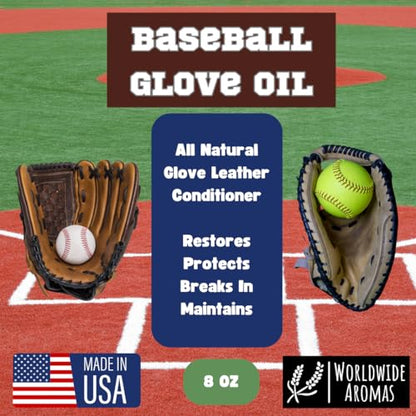 Baseball Glove Break-in Oil Kit with Microfiber Wipe & Break in Bands - Easy Conditioning Formula for Softball & Baseball Mitts, Large 8oz Bottle