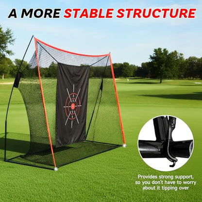 Aohanoi Golf Net, 10x7ft Golf Hitting Nets with a Turf Mats, Golf Practice Net for Backyard,Garage, Terrace Equipped with Noise Free Target, Great Gift for Fathers, Husbands and Professional Golfers