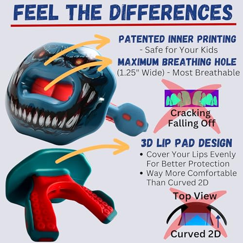 Oral Mart Flag Football Mouth Guard with 3D LipFit Design for Kids - Youth Football Mouthguard (No Boil) Cool Instant Fit Lip Guard Mouthpiece for Braces (Detachable Helmet Strap Included) - color: Audacious Invader